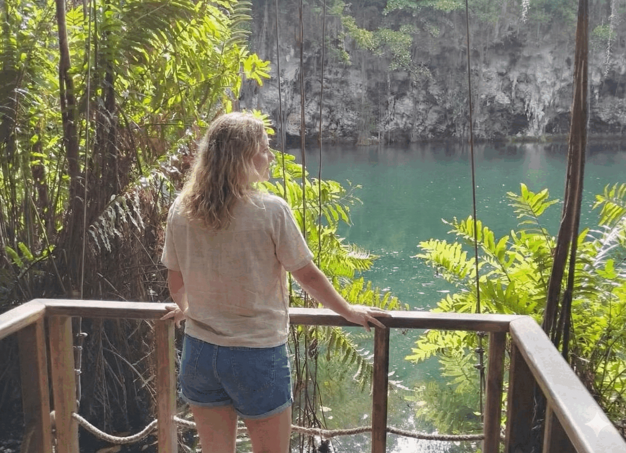 Blonde young woman in Los Tres Ojos National Park