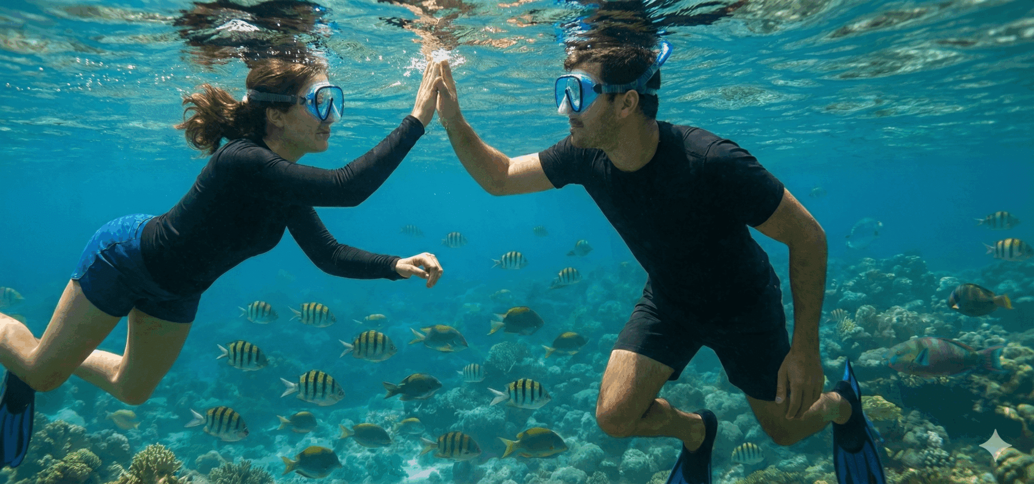 Couple doing snorkeling in Catalina Island