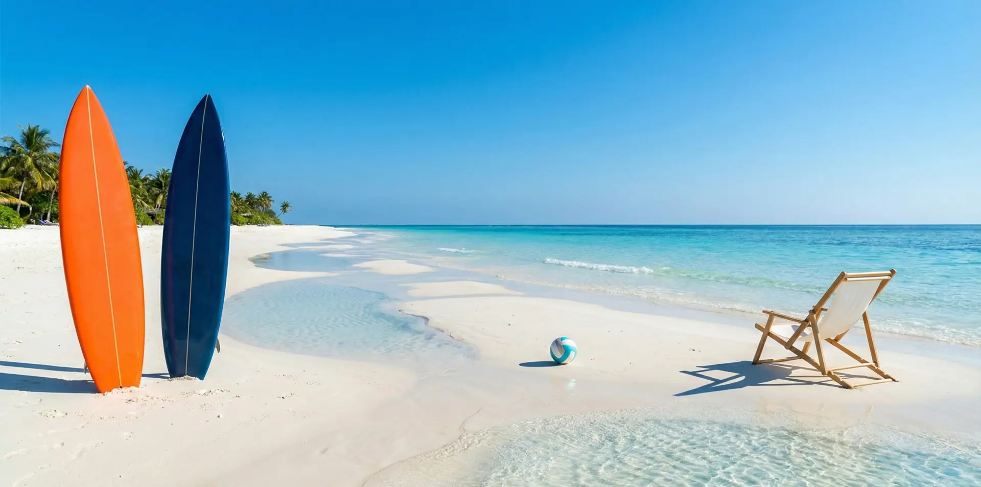 Two surfboards, a volleyball, and a chair somewhere on 'Canto de la Playa'
