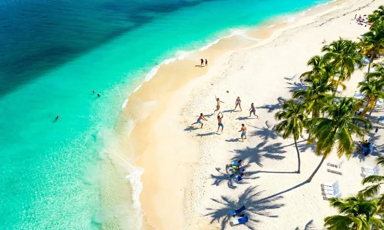 Aereal view of people playing volleyball in Bacardi Island